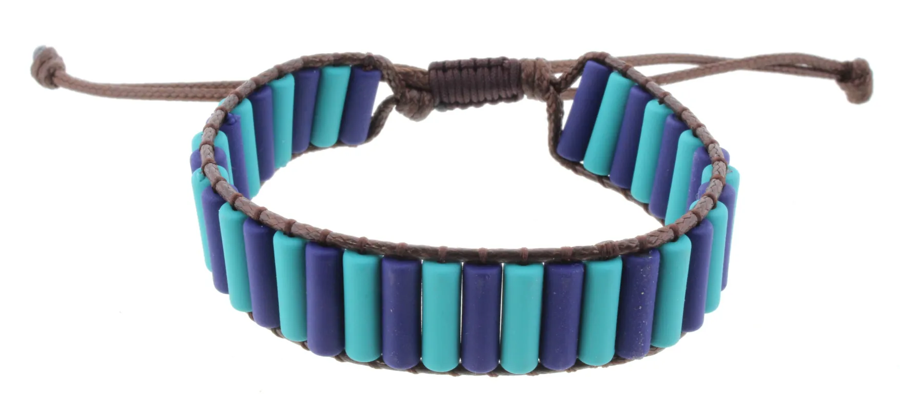 Cylindrical Shaped Teal and Blue Metal Beaded Adjustable Bracelet sold by Charming Charlie
