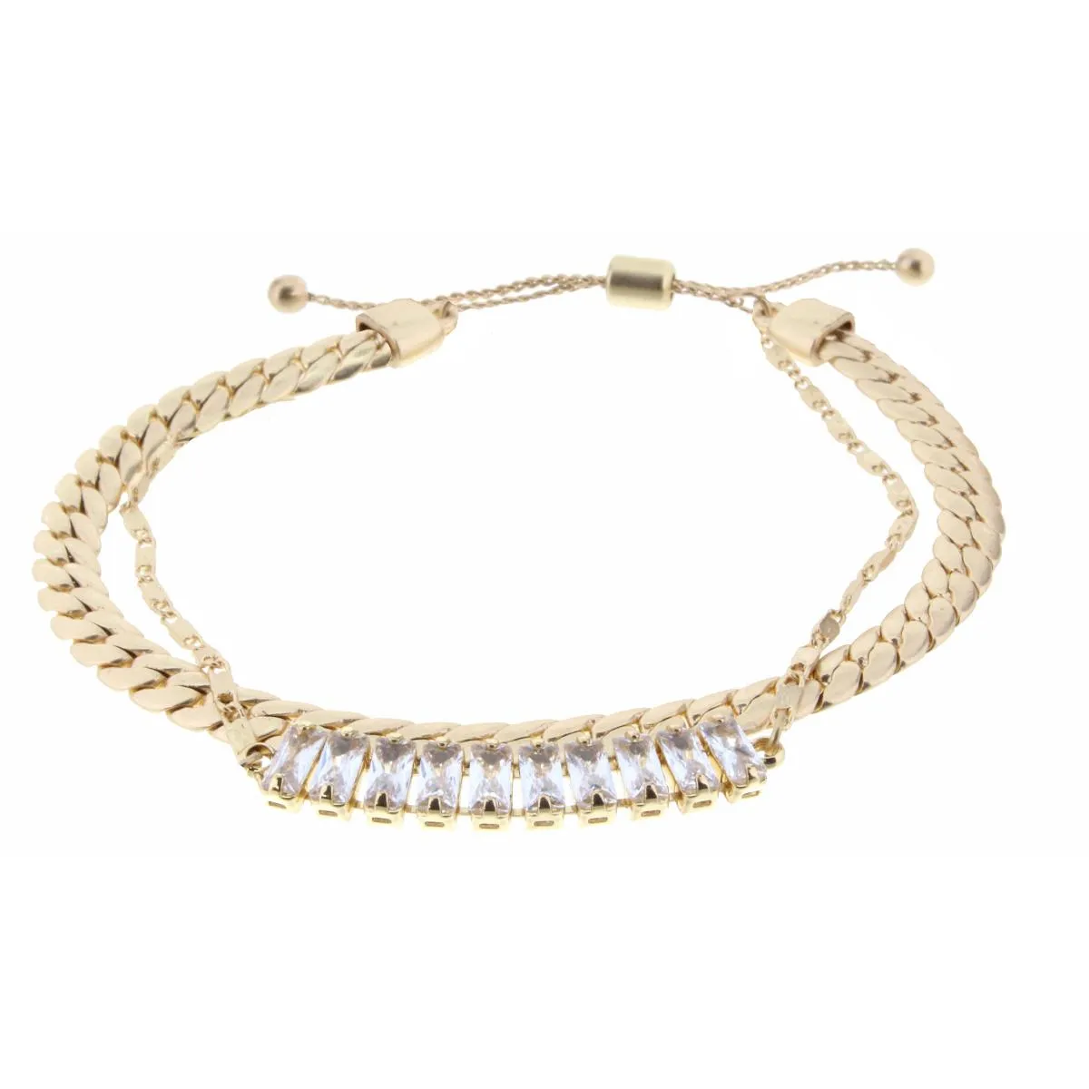 Layered Gold Chain with Rectangular Clear Crystals Bracelet sold by Charming Charlie