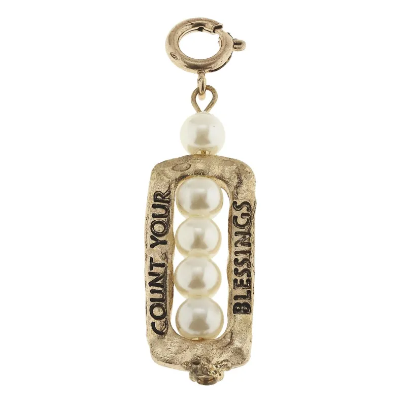 Antique Gold "Count Your Blessings" Framed Ivory Pearl Charm sold by Charming Charlie