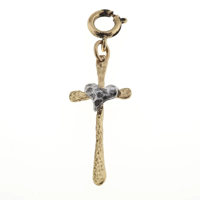 Antique Gold Cross with Antique Silver Heart Charm sold by Charming Charlie
