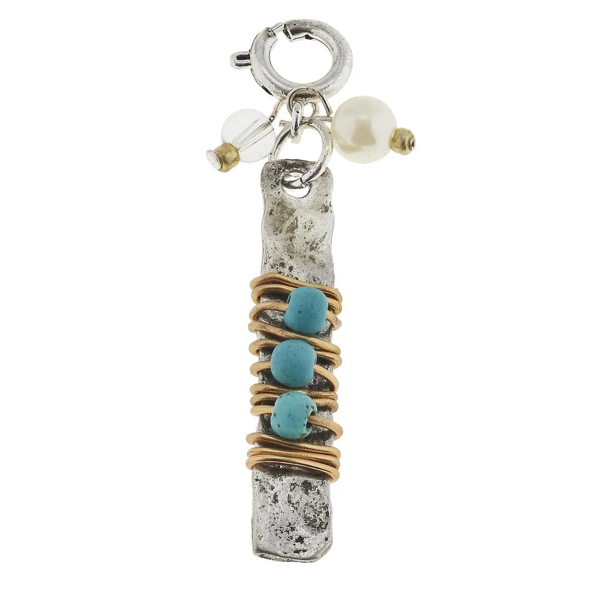 Wire Wrapped Turquoise Glass Beaded Antique Silver Bar Charm sold by Charming Charlie
