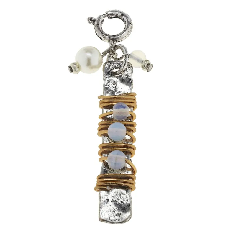 Wire Wrapped Clear Glass Beaded Antique Silver Bar Charm sold by Charming Charlie