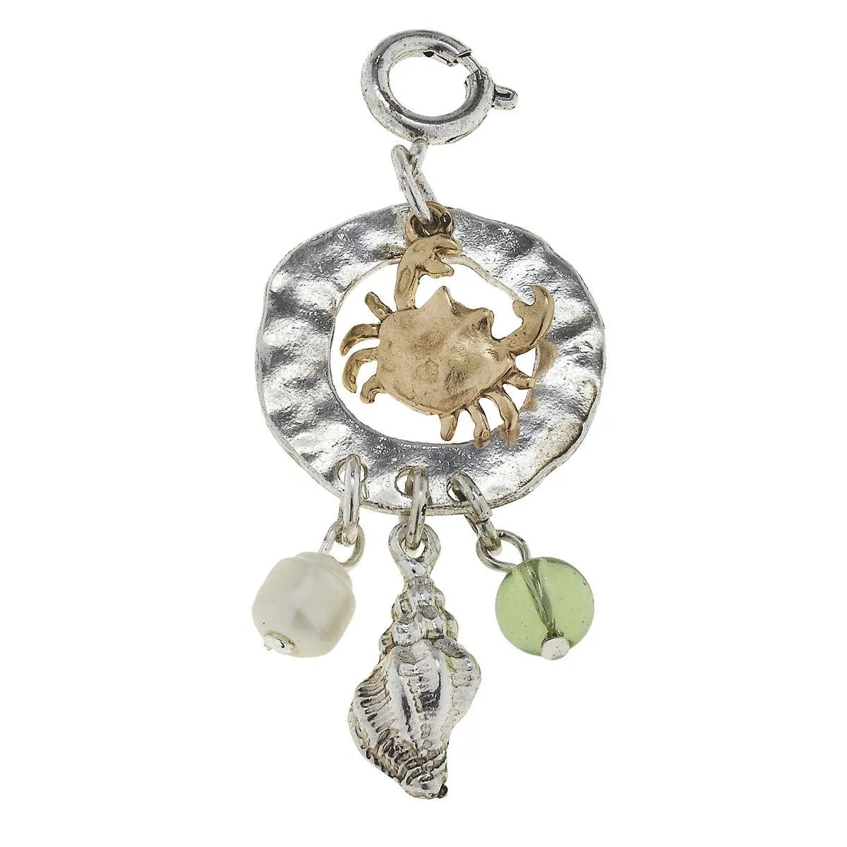 Antique Silver and Gold Crab Cluster Ring with Green Glass Charm sold by Charming Charlie