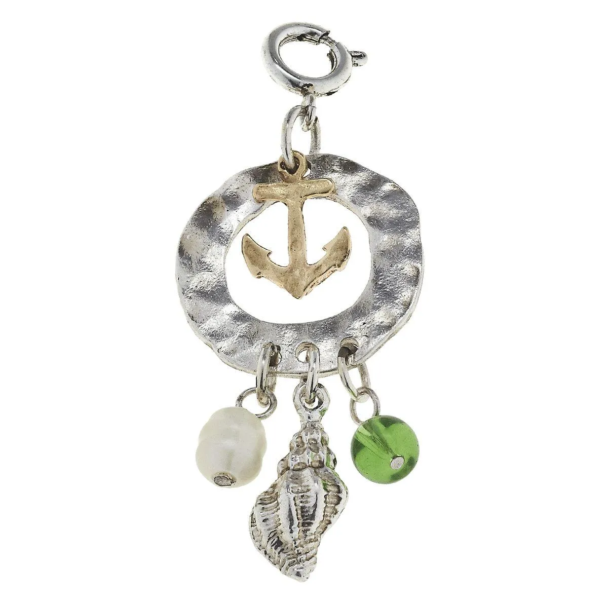 Antique Silver and Gold Anchor Cluster Ring with Green Glass Charm sold by Charming Charlie