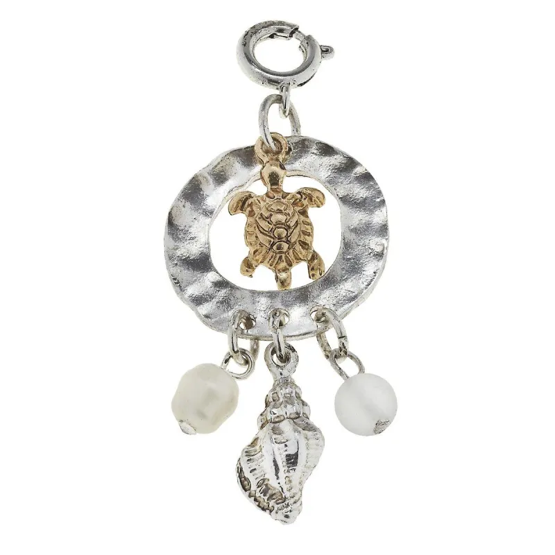 Antique Silver and Gold Turtle Cluster Ring with Frosted Clear Glass Charm sold by Charming Charlie
