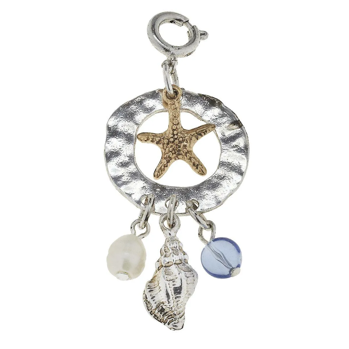 Antique Silver and Gold Starfish Cluster Ring with Light Blue Glass Charm sold by Charming Charlie