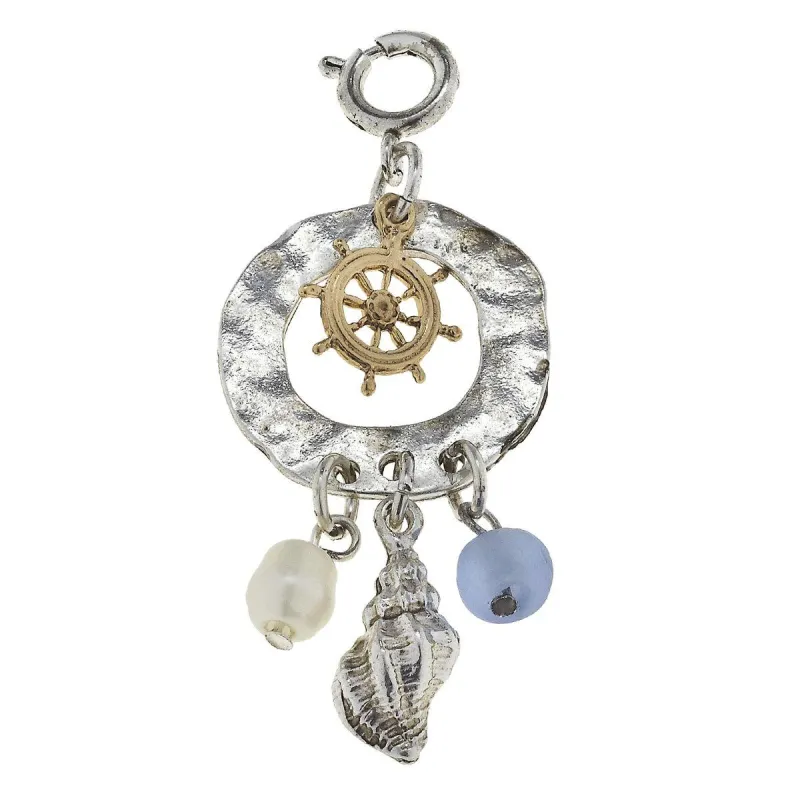 Antique Silver and Gold Wheel Cluster Ring with Dark Blue Glass Charm sold by Charming Charlie