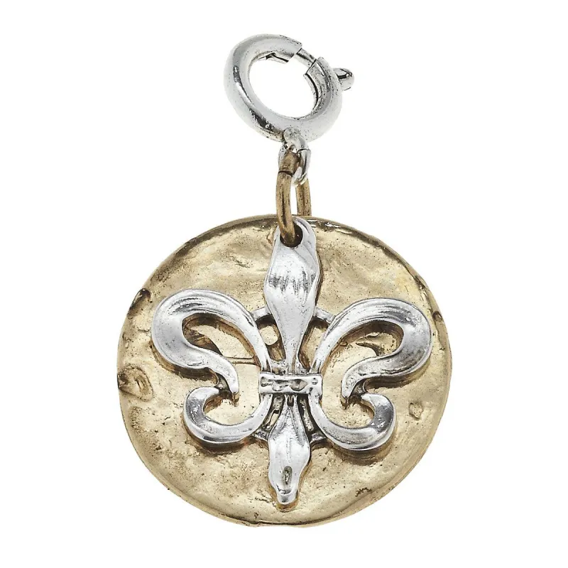 Antique Silver Fleur De Lis on Antique Gold Disk Charm sold by Charming Charlie
