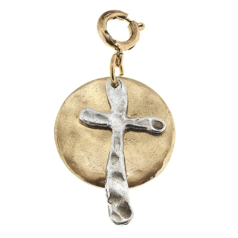 Antique Silver Cross on Antique Gold Disk Charm sold by Charming Charlie