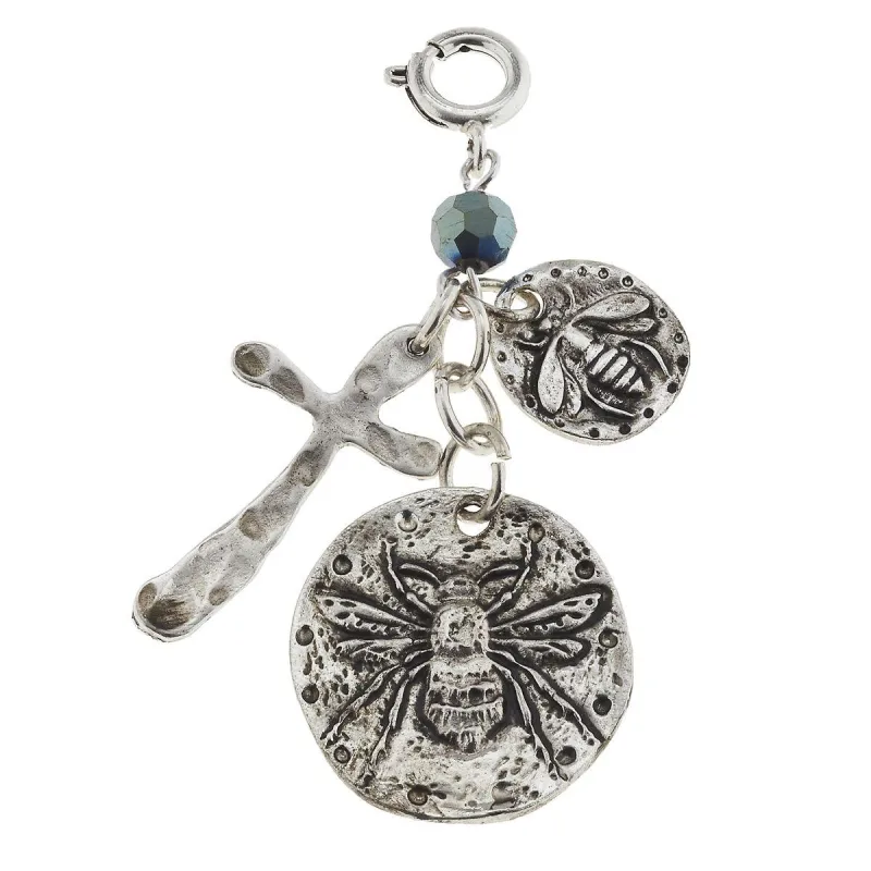 Antique Silver Bee, Cross and Lavender Glass Bead Charm sold by Charming Charlie