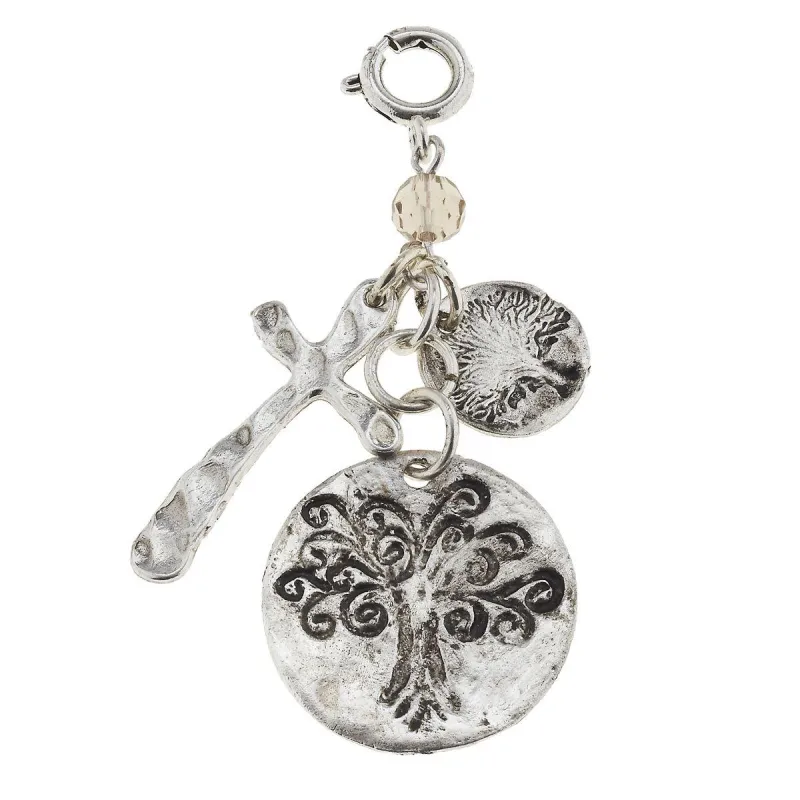 Antique Silver Tree, Cross and Platinum Glass Bead Charm sold by Charming Charlie