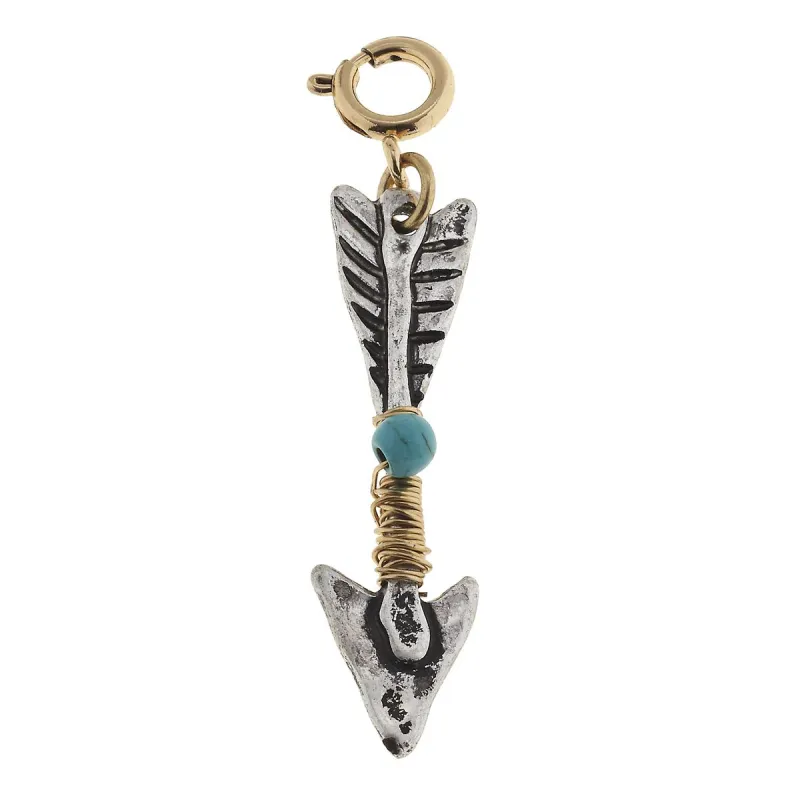 Antique Silver Arrow with Antique Gold Wire Wrapped Turquoise Charm sold by Charming Charlie