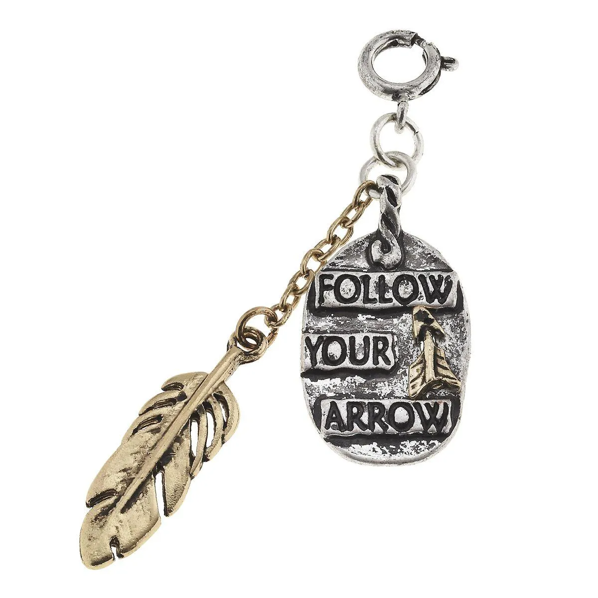 Antique Silver/Gold "Follow Your Arrow"� & Feather Charm sold by Charming Charlie