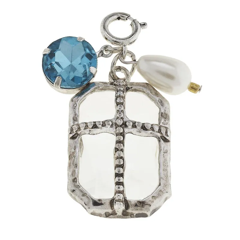 Antique Silver Chandelier and Aqua Chrystal Cluster Charm sold by Charming Charlie