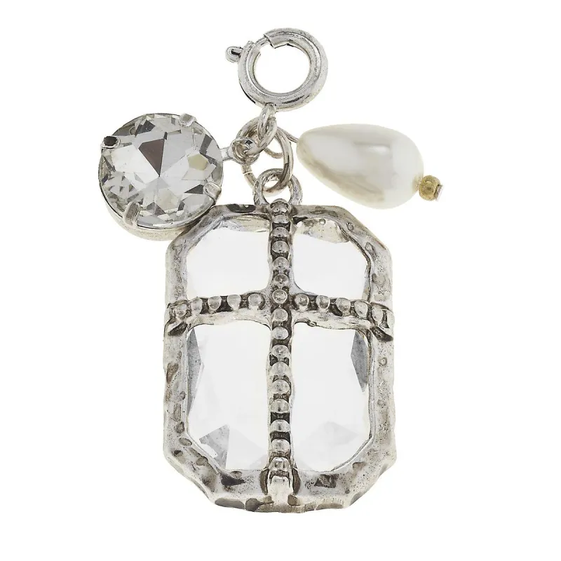Antique Silver Chandelier and Clear Chrystal Cluster Charm sold by Charming Charlie