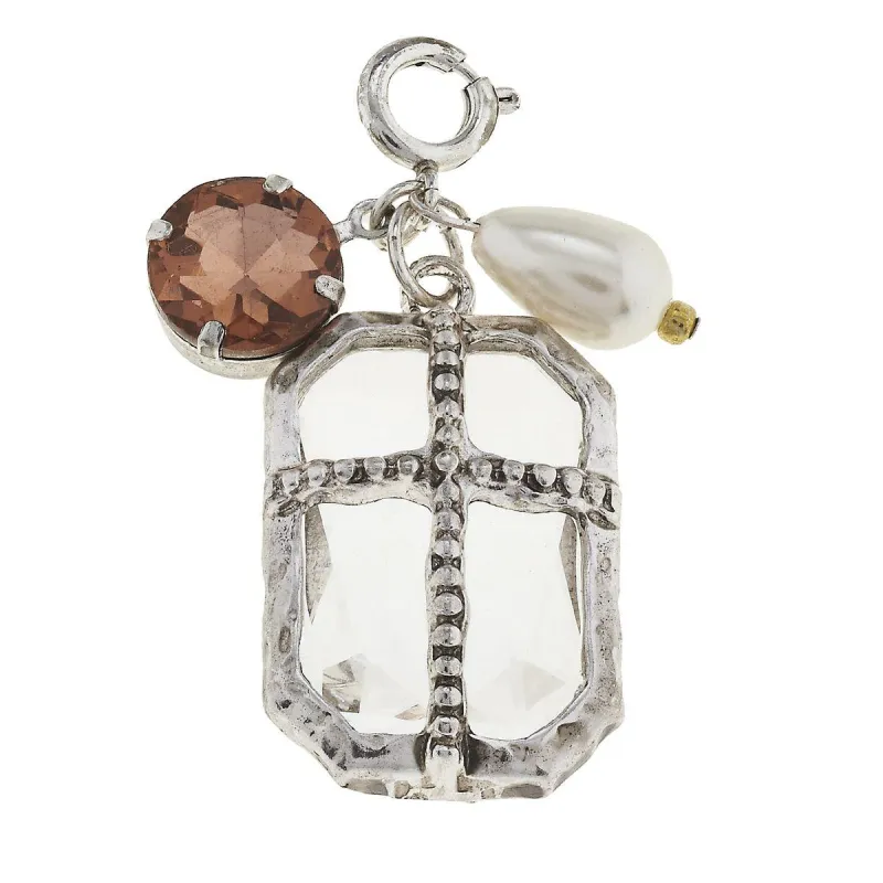 Antique Silver Chandelier and Rose Chrystal Cluster Charm sold by Charming Charlie