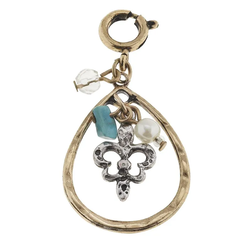Antique Silver Fleur De Lis Charm Cluster in Antique Gold Teardrop Charm sold by Charming Charlie