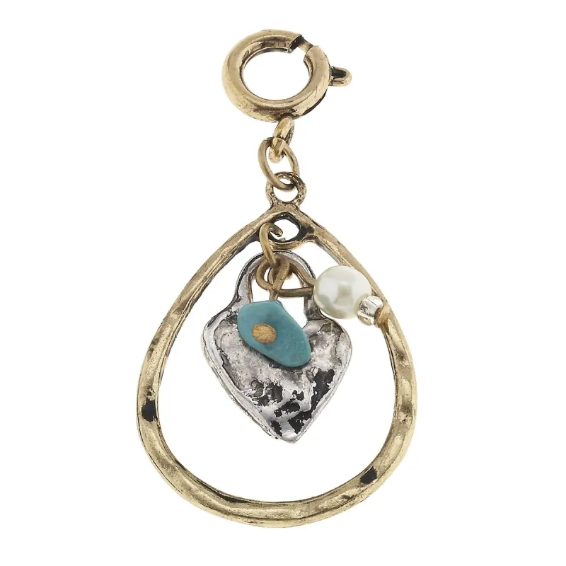 Antique Silver Heart Charm Cluster in Antique Gold Teardrop Charm sold by Charming Charlie