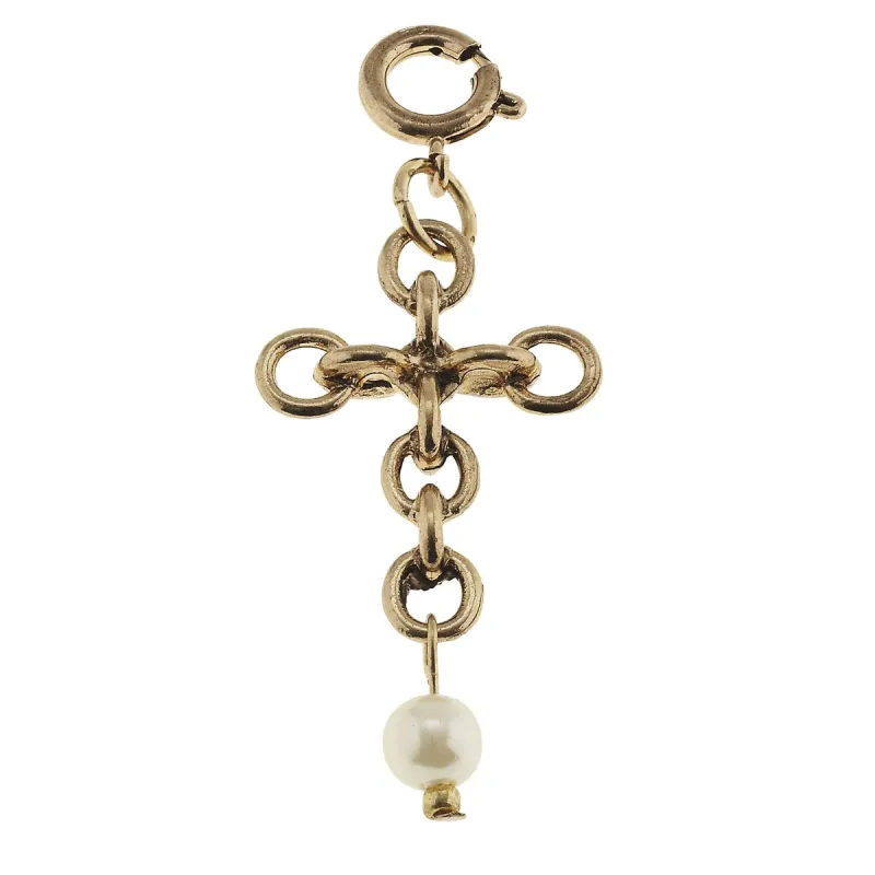 Antique Gold Chain Cross and Ivory Pearl Linked Charm sold by Charming Charlie