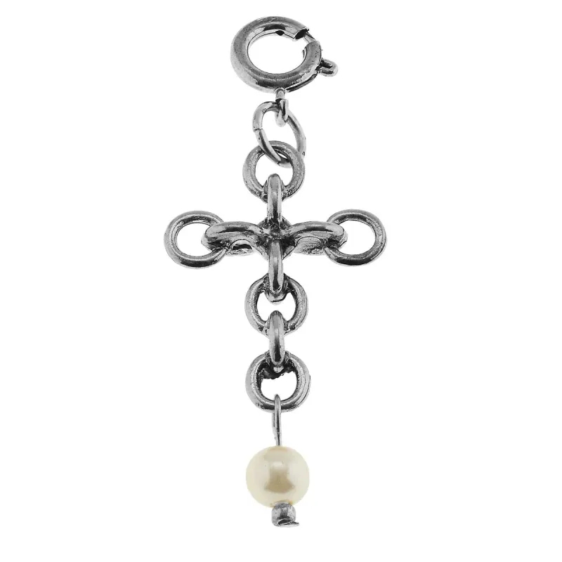 Antique Silver Chain Cross and Ivory Pearl Linked Charm sold by Charming Charlie