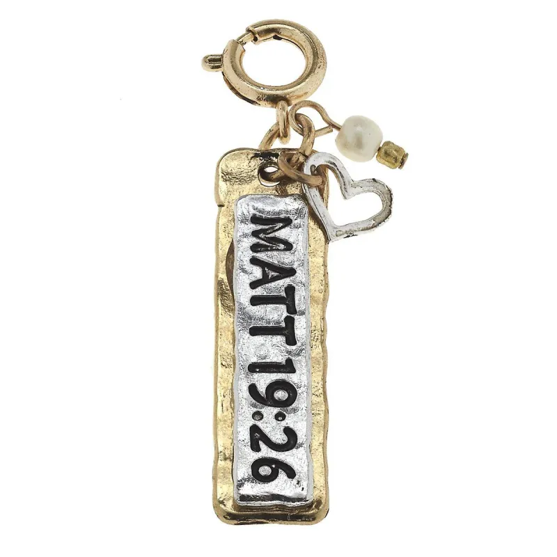 2-Tone Matt 19:26 Scripture Phrase Charm sold by Charming Charlie