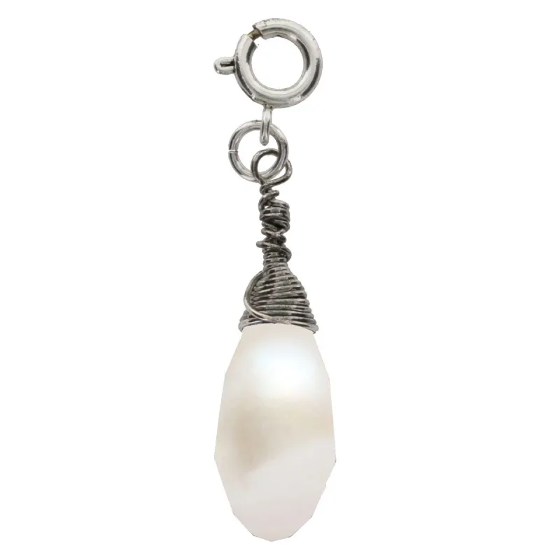 Silver and Pearl Birthstone Wire Wrapped Charm sold by Charming Charlie