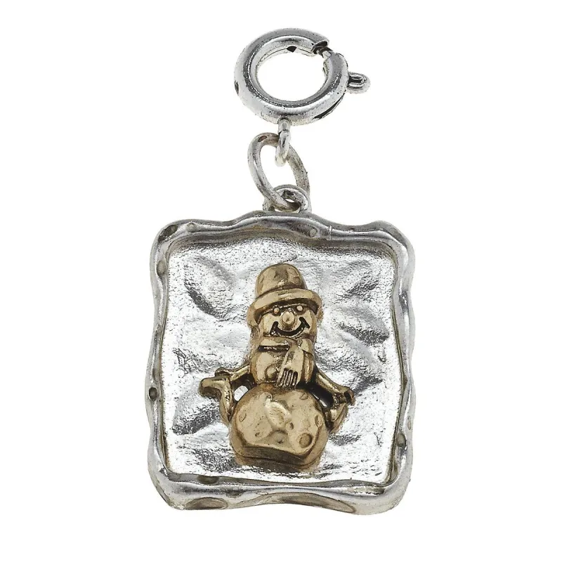 Gold Snowman on Silver Square Charm sold by Charming Charlie
