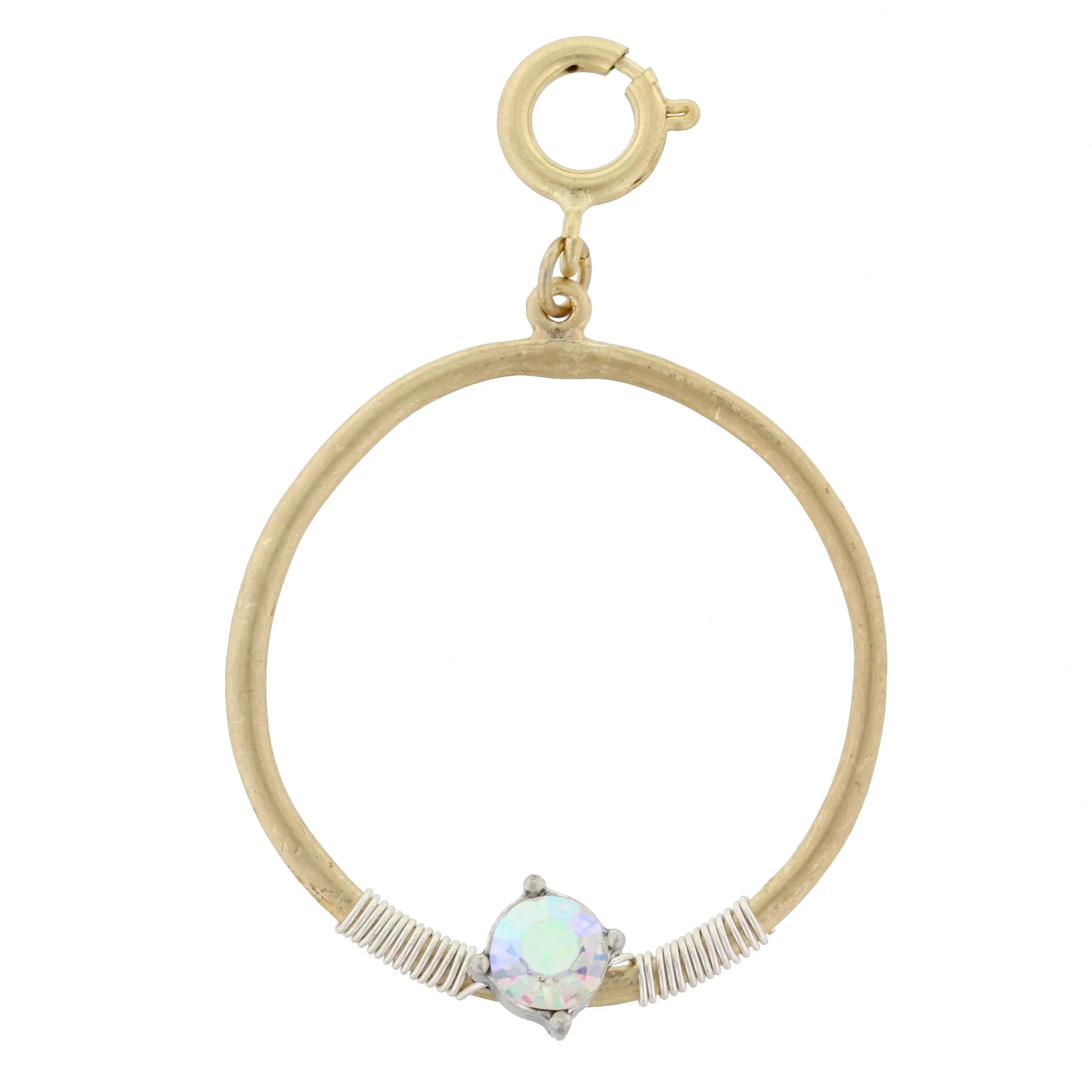 Gold Circle with Silver Wire Wrapped and Encrusted AB Clear Rhinestone Charm sold by Charming Charlie