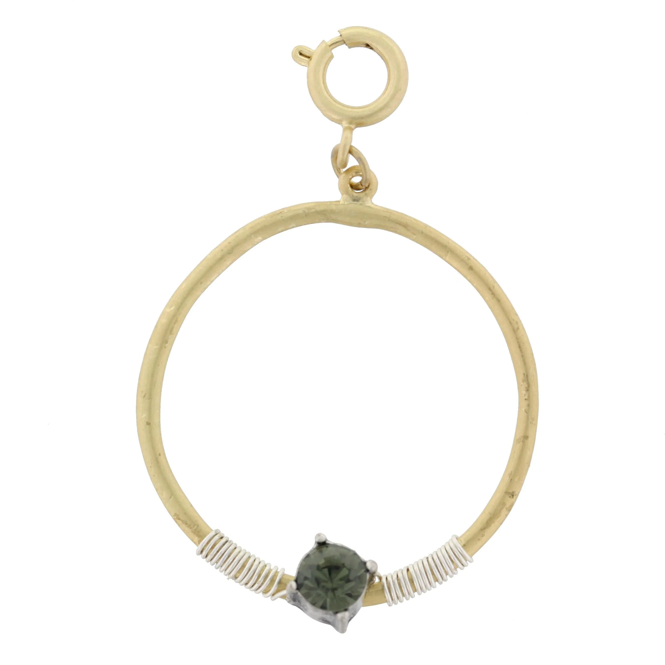 Gold Circle with Silver Wire Wrapped and Encrusted Black Diamond Rhinestone Charm sold by Charming Charlie