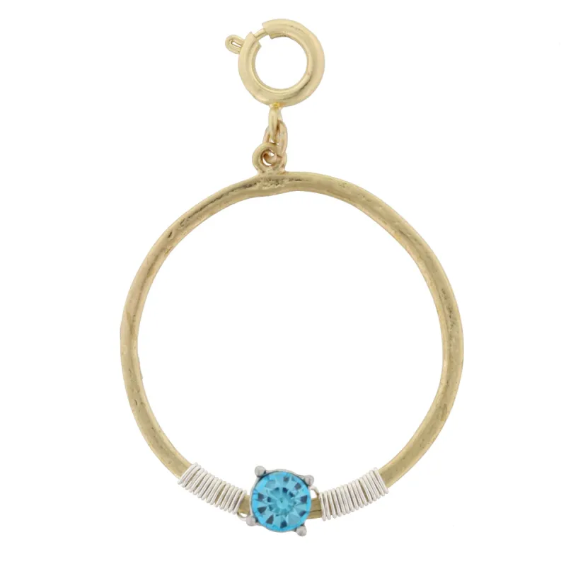 Gold Circle with Silver Wire Wrapped and Encrusted Aqua Rhinestone Charm sold by Charming Charlie