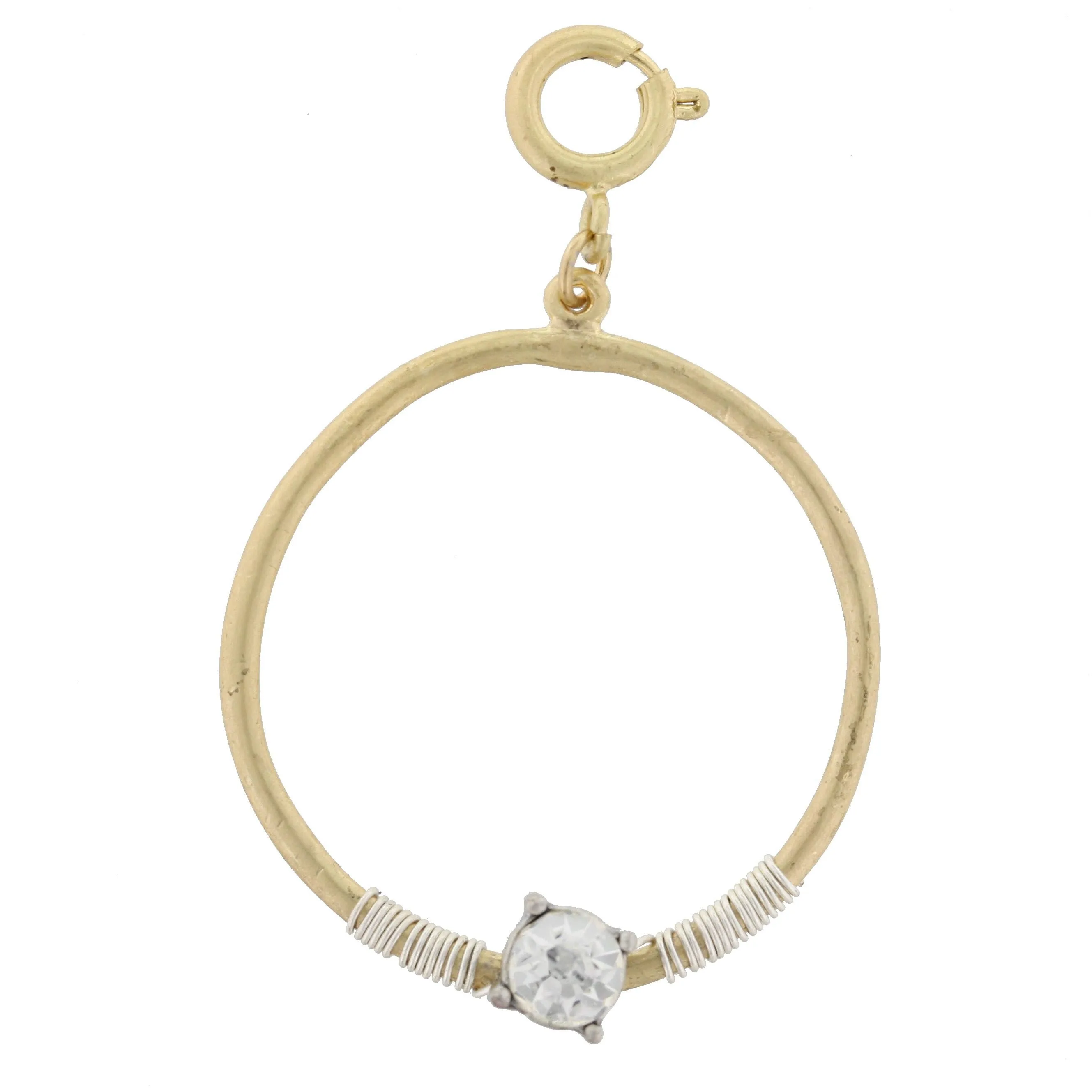 Gold Circle with Silver Wire Wrapped and Encrusted Clear Rhinestone Charm sold by Charming Charlie