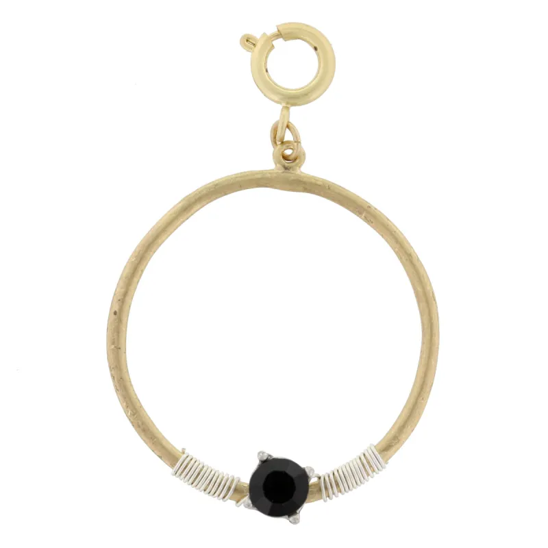 Gold Circle with Silver Wire Wrapped and Encrusted Flat Black Rhinestone Charm sold by Charming Charlie
