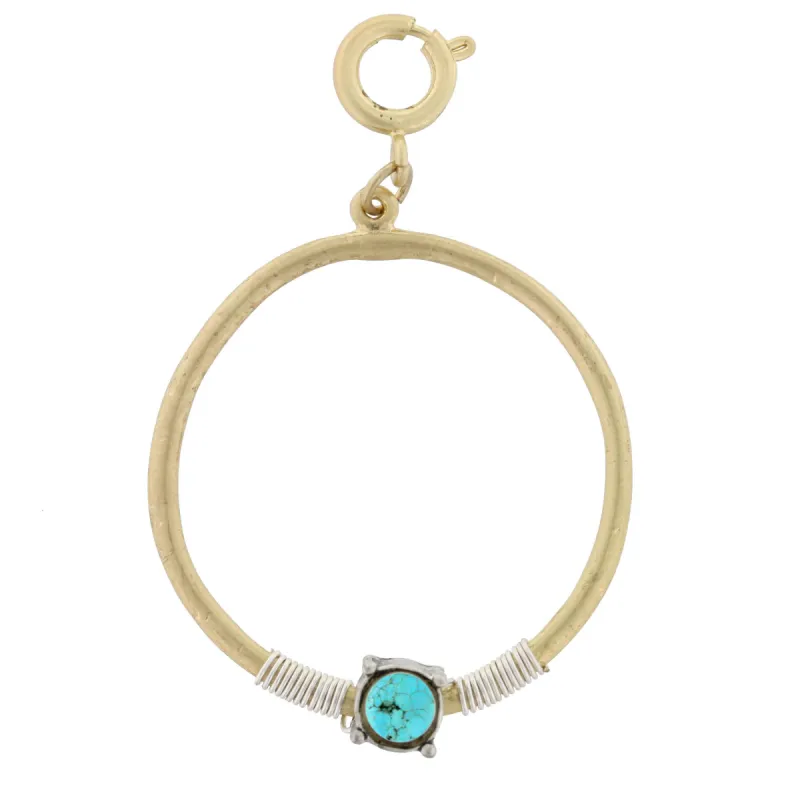 Gold Circle with Silver Wire Wrapped and Encrusted Turquoise Rhinestone Charm sold by Charming Charlie