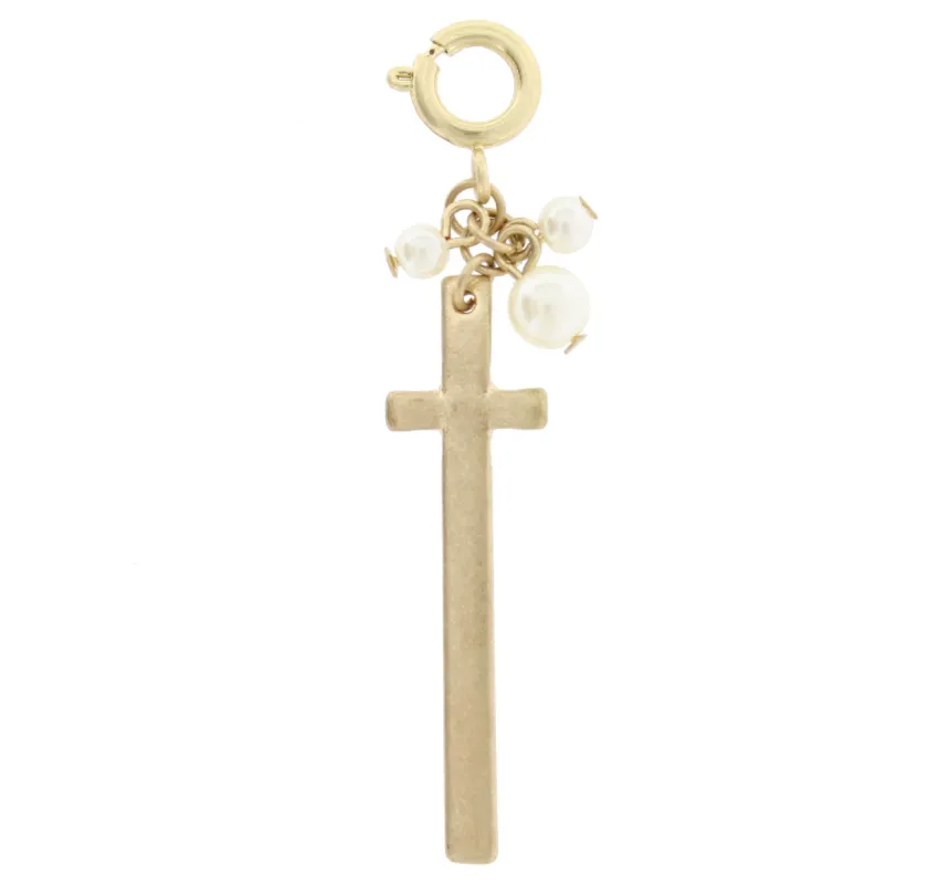 Antique Gold Cross with Pearl Accents Charm sold by Charming Charlie