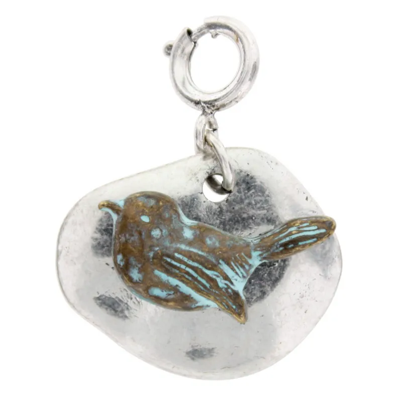 Patina Brushed Bird in Flight on Silver Plate Charm sold by Charming Charlie