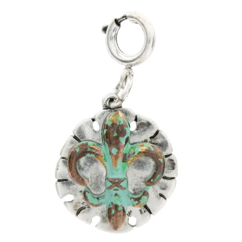 Patina Brushed Fleur De Lis On SIlver Plate Charm sold by Charming Charlie