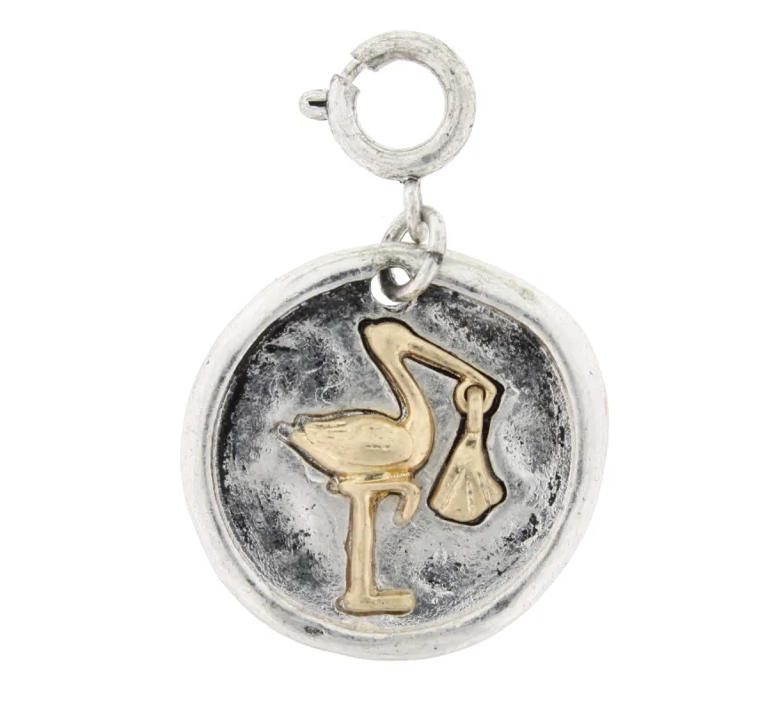 2-Tone Bearing Good News Stork Charm made by Charming Charlie