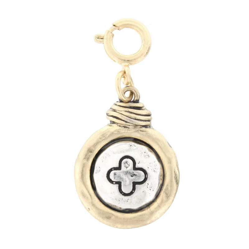 2-Tone Silver Quatrefoil On Gold Disk Charm sold by Charming Charlie