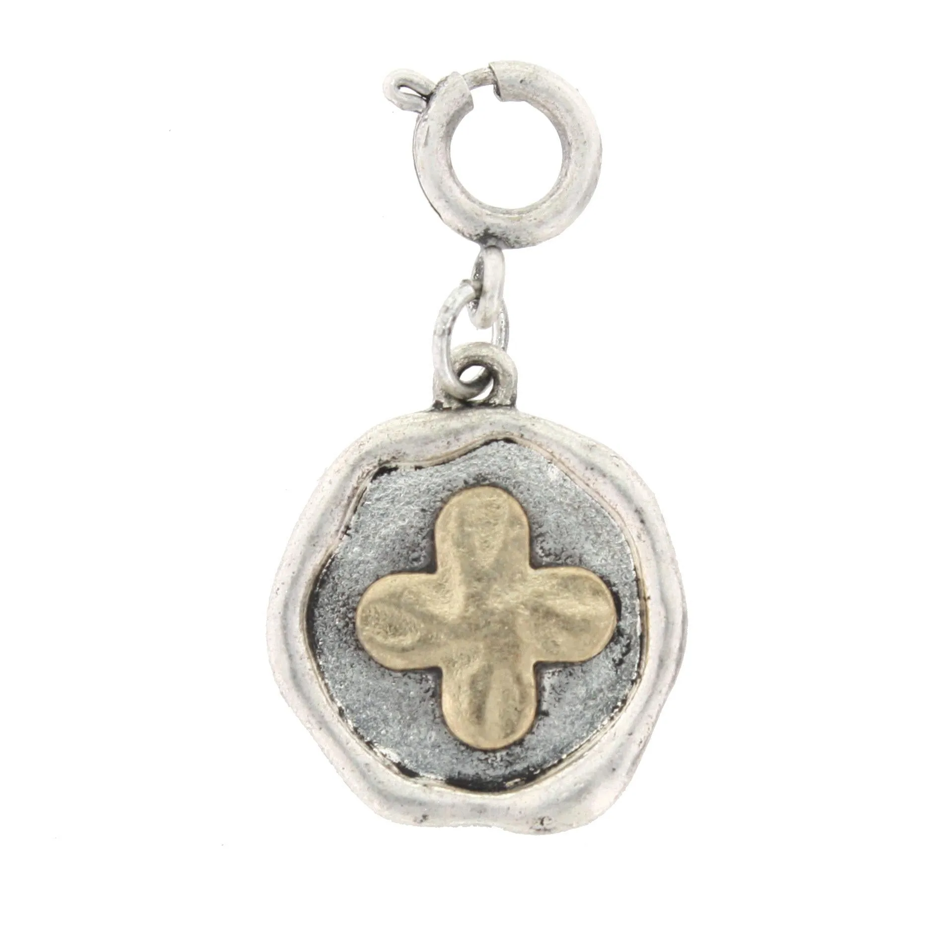 Gold Quatrefoil On Silver Disk Charm sold by Charming Charlie