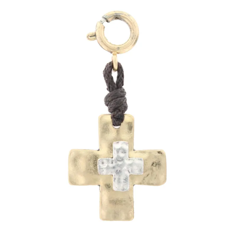 Silver Cross On Gold Cross with Leather Connector Charm sold by Charming Charlie