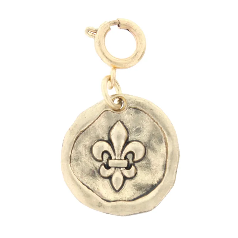 Gold Raised Fleur De Lis On Gold Disk Charm sold by Charming Charlie