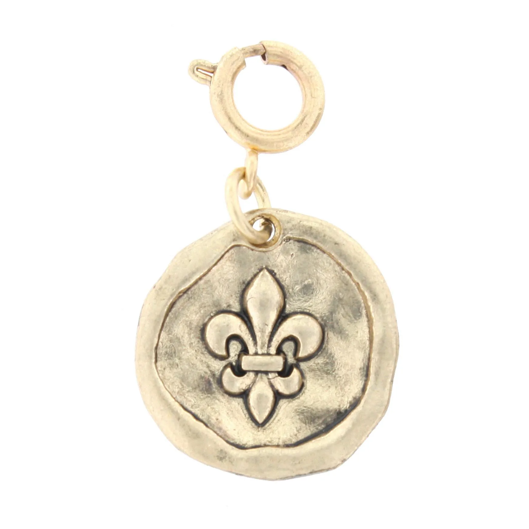 Gold Raised Fleur De Lis On Gold Disk Charm sold by Charming Charlie