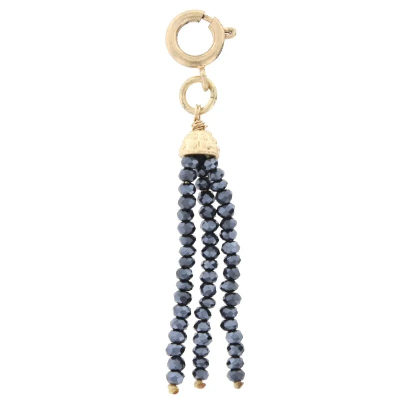 Hematite Beaded Tassel Charm with Gold Cap Charm sold by Charming Charlie