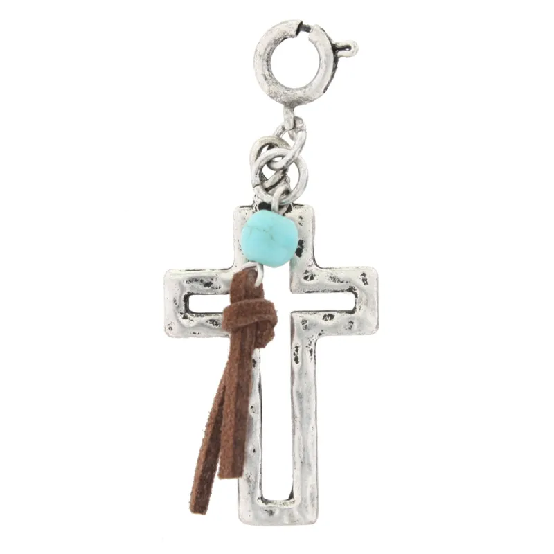 Silver Cross with Turquoise Bead And Leather Tassel Charm sold by Charming Charlie