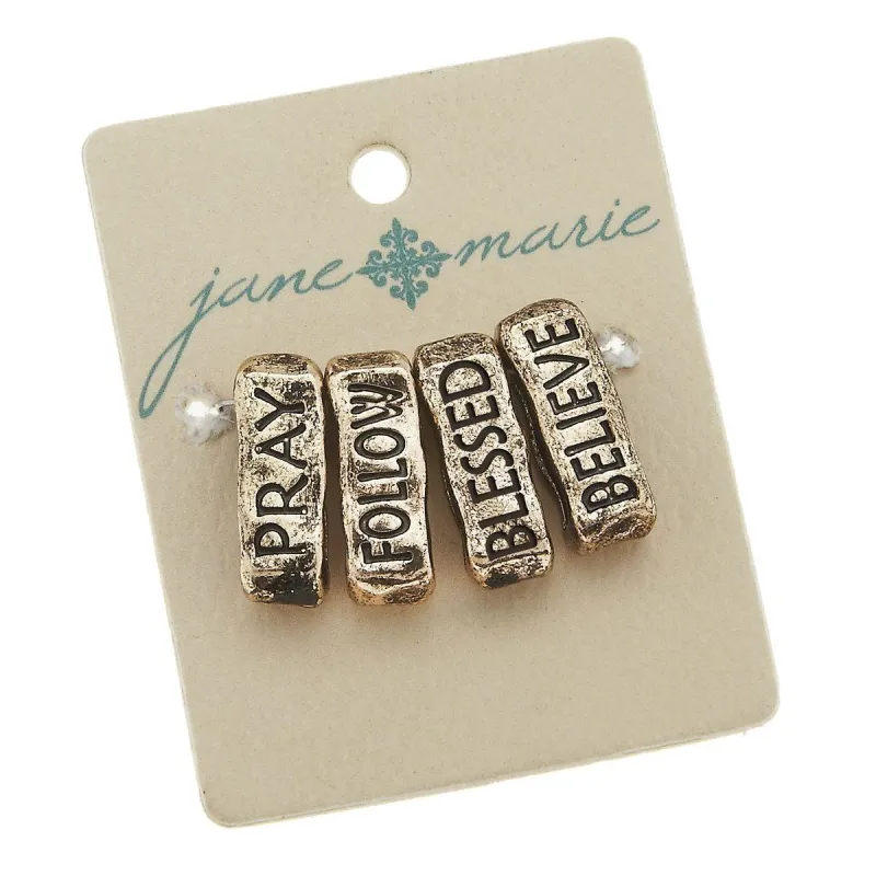 Antique Gold Slides (Set of 4) : Pray; Follow; Blessed; Believe sold by Charming Charlie