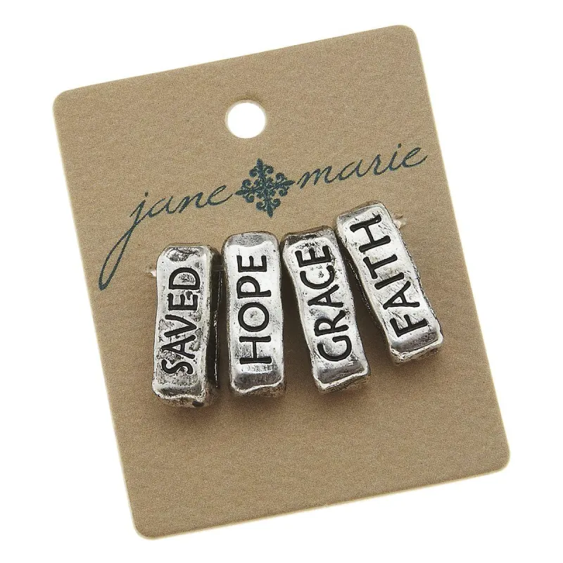 Antique Silver Slides (Set of 4) : Saved; Hope;Grace;Faith sold by Charming Charlie