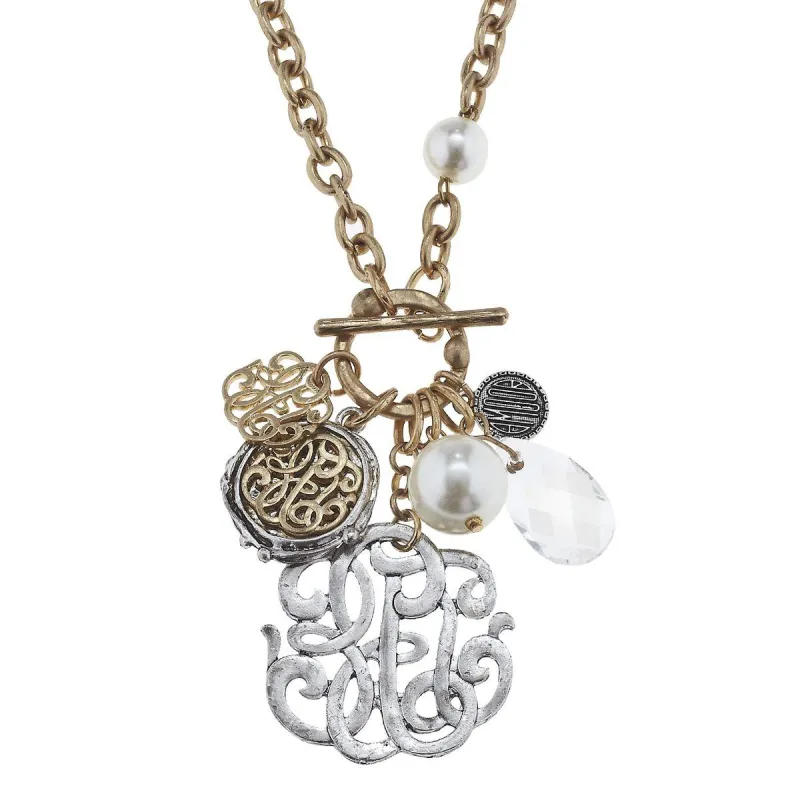 Antique Gold/Silver Monogram Cluster Necklace sold by Charming Charlie