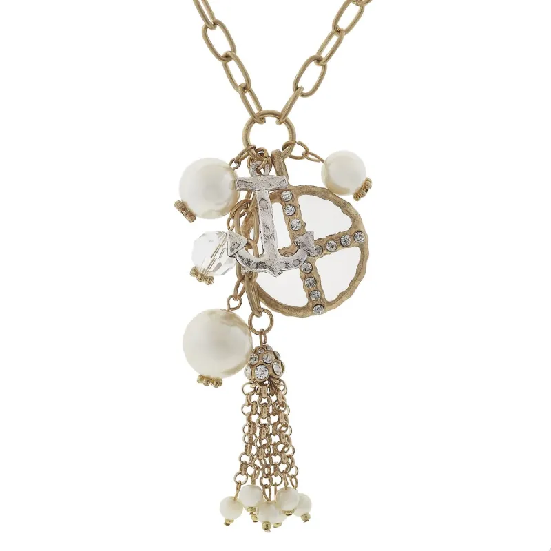 Pearl Station, Chandelier, and Charm Tassel Necklace- Anchor sold by Charming Charlie