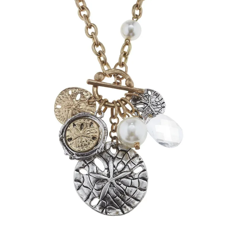 Antique Gold/Silver Sand Dollar Cluster Necklace sold by Charming Charlie