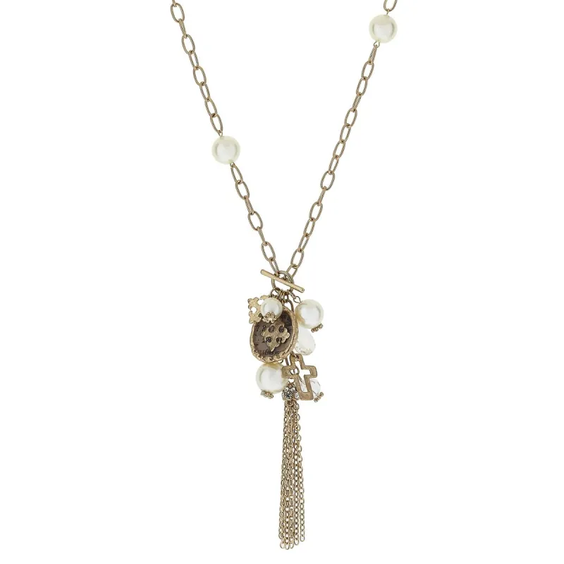 Cross Pearl Station, Epoxy and Charm Tassle Necklace sold by Charming Charlie